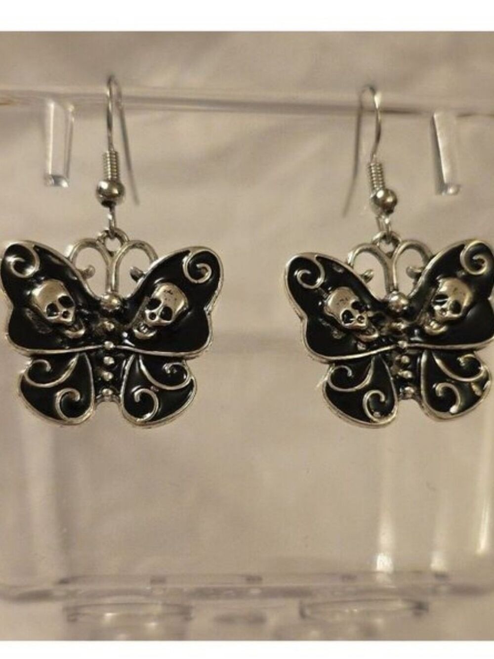 SKULL Butterfly Dangle Earrings 925S Posts